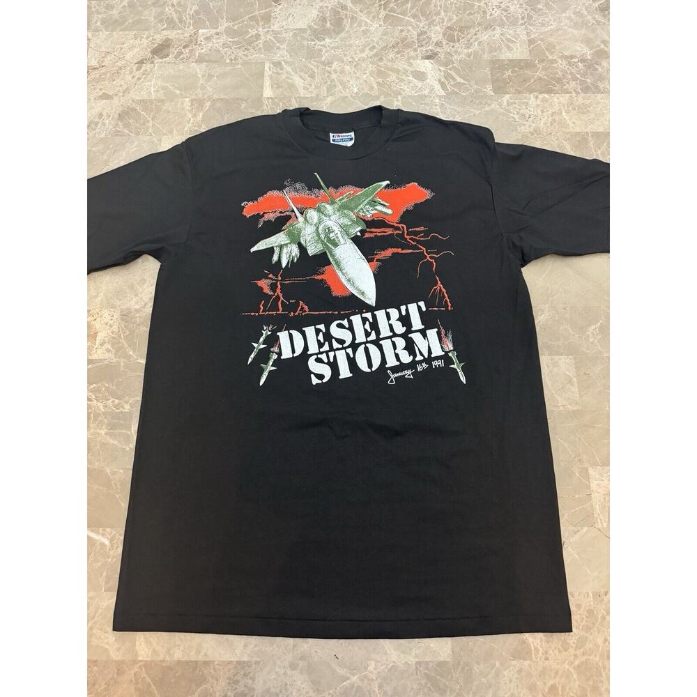 Vintage US Desert Storm T-Shirt Fighter Jet WAR ZONE 1991 Mens Size XL USA